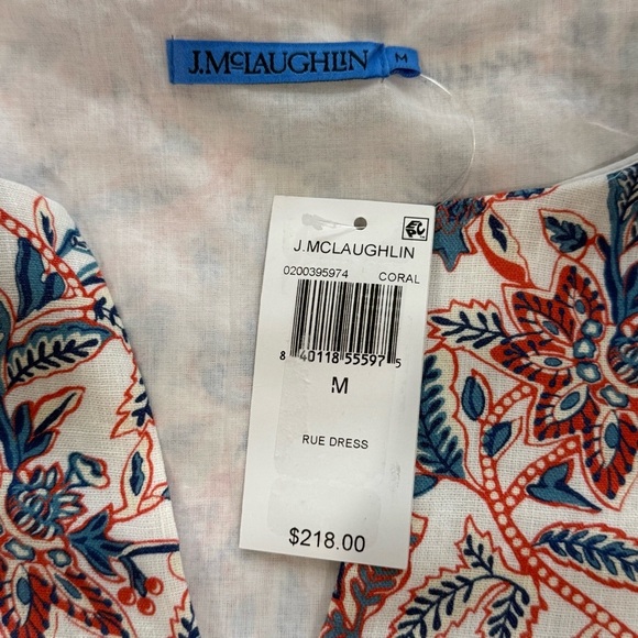 J. McLaughlin Rue Coral/Blue Linen Floral Sleeveless Shift Dress Medium NEW $218 - Picture 13 of 16